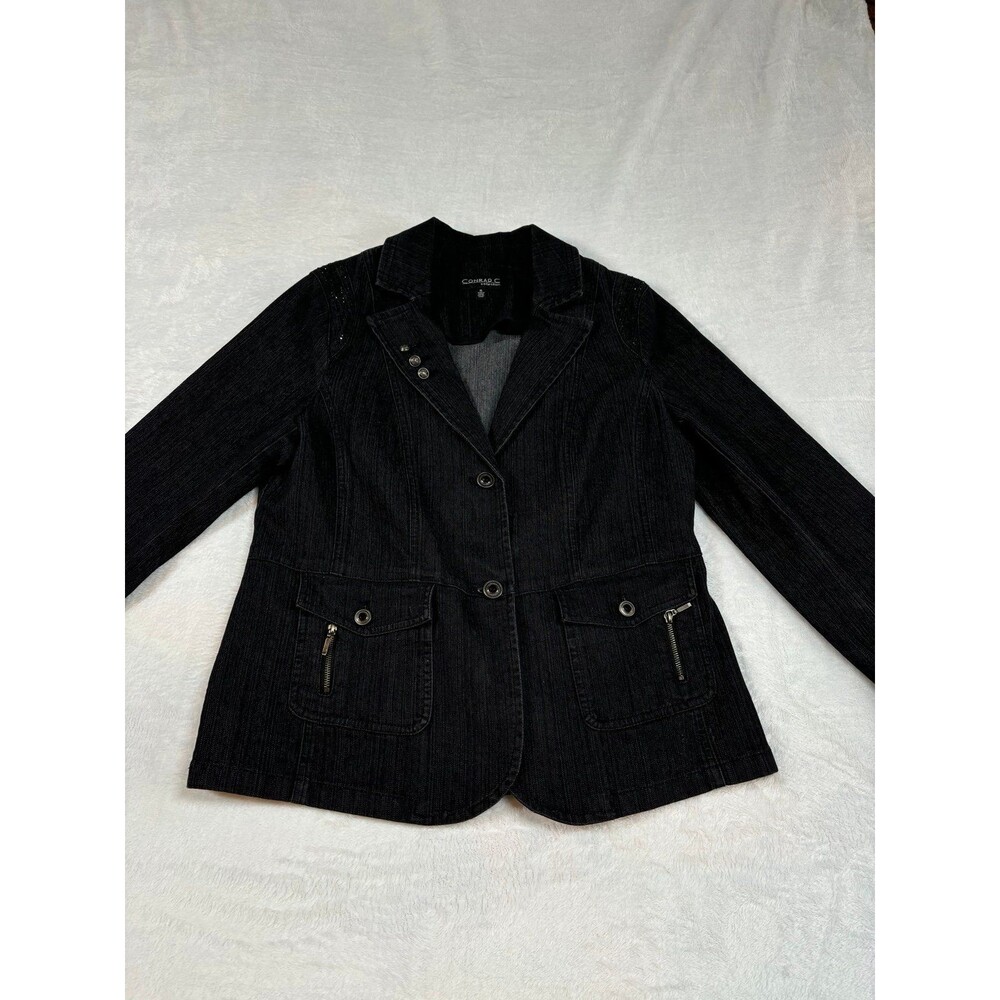 CONRAD C COLLECTION BLACK BUTTON UP STUDDED BLAZER JACKET SIZE 8